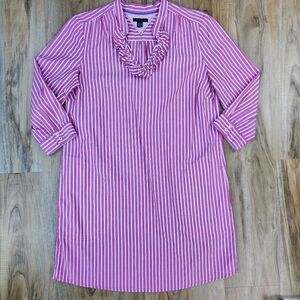 🔺️Tommy Hilfiger Pink Stripe Ruffle Vneck Lightweight Shirt Dress Large